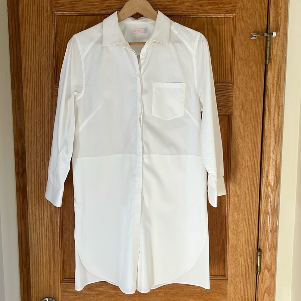 Cuyana white button down tunic top
